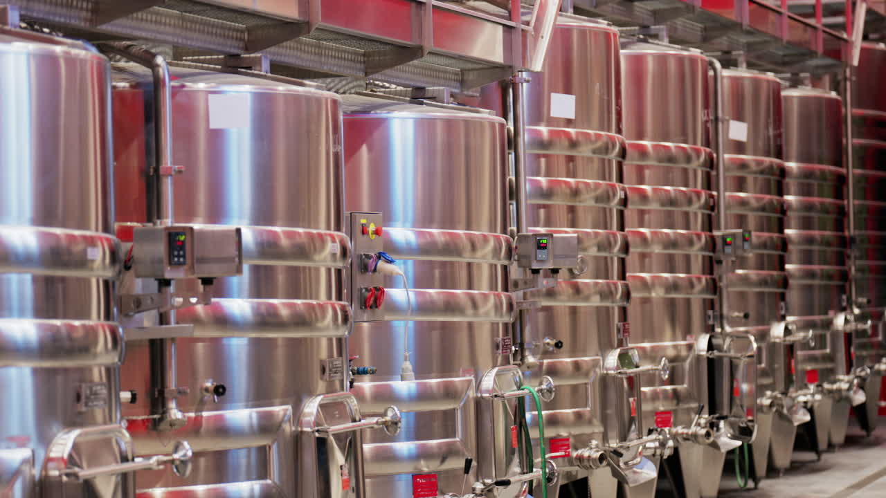 Stainless steel wine tanks at the Chateau de Cremat winery