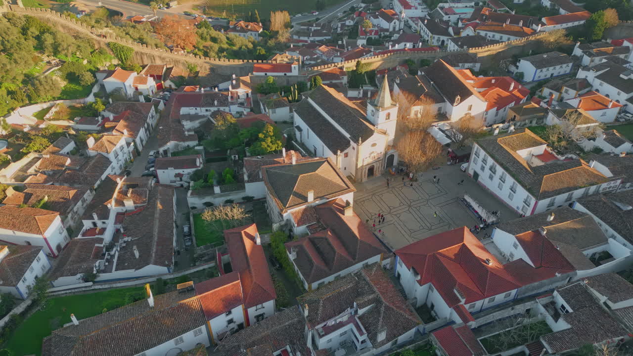 Cozy homes located suburban streets in european residential area drone view