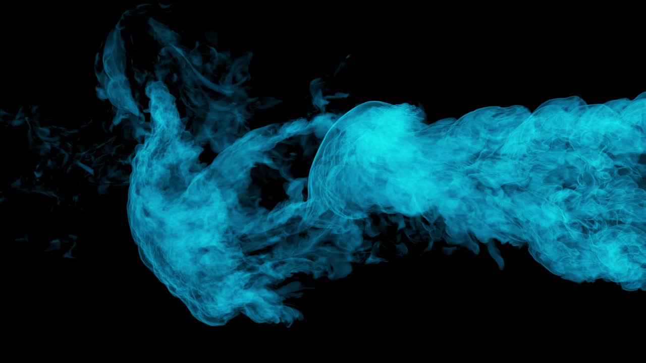 검은 바탕에 4k 파란색 연기가 추상적인 액체 시레이션 3d 렌더링