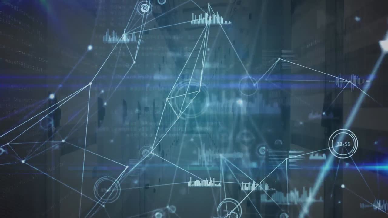 연결 네트워크와 서버를 통한 다양한 데이터의 애니메이션