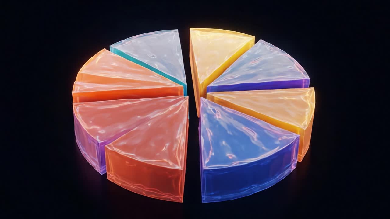 A Stunning Artistic Representation of an Eight-Piece Geometric Pie Chart, Showcasing Vibrant Colors and Intricate Patterns, Set Against a Dark Background, Perfect for Visual Data Illustrations