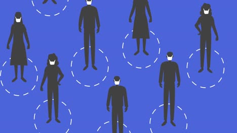 animation of a group of silhouette figures with white circles around them on blue background.