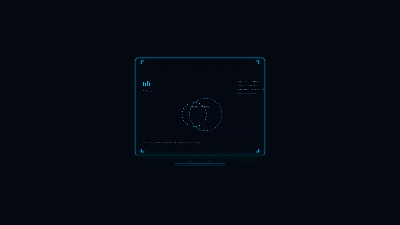 Interface de computador digital exibindo status de sistema ativo