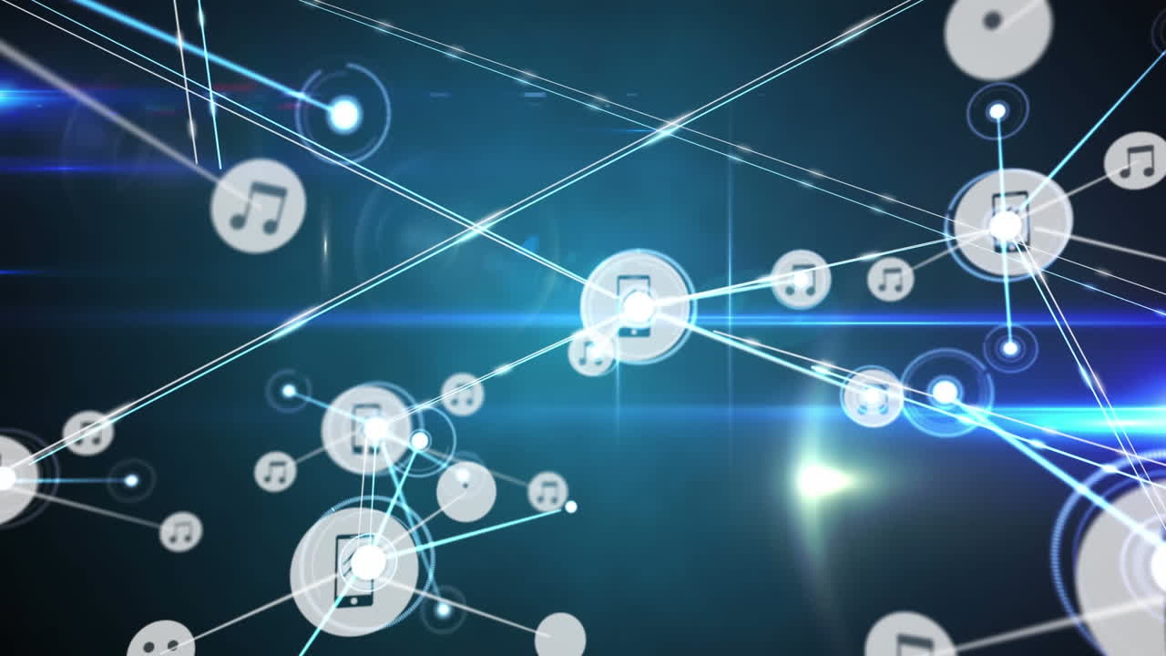 검은색 배경에 아이콘으로 연결 네트워크의 애니메이션