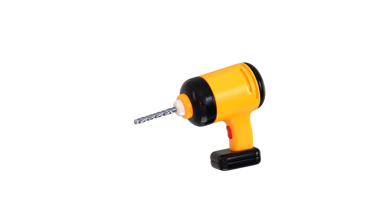 Yellow Cordless Power Drill Rotating Against White Background