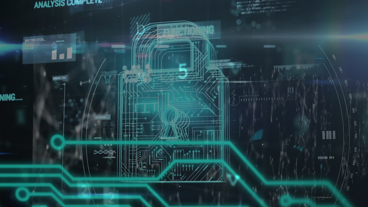 Security padlock icon and cyber security data processing against network of connections