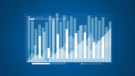 animación de diagramas y procesamiento de datos sobre fondo azul
