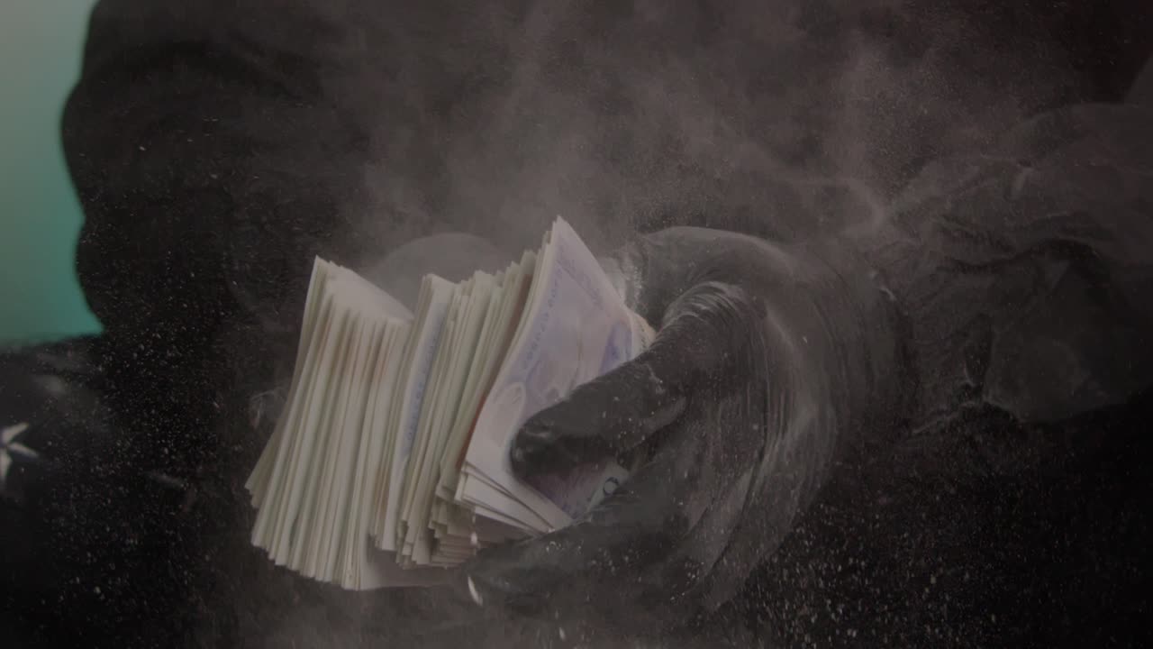 불법 기업 슬로우 모션의 이익을 계산하는 마약상