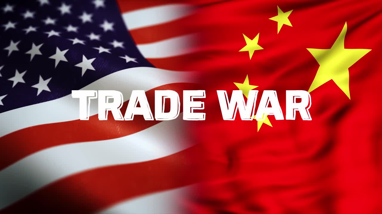 Symbolic clash of US and China flags visualizing global trade and power rivalry
