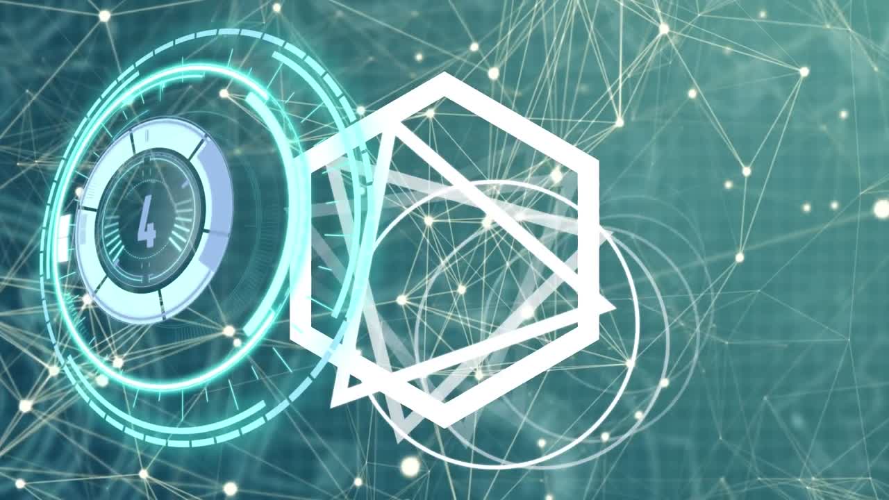 녹색 배경에 연결 네트워크를 통해 범위 스캐닝과  ⁇  모양의 애니메이션