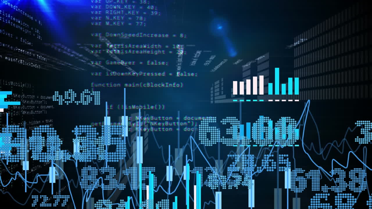 Animation of financial data processing over numbers changing