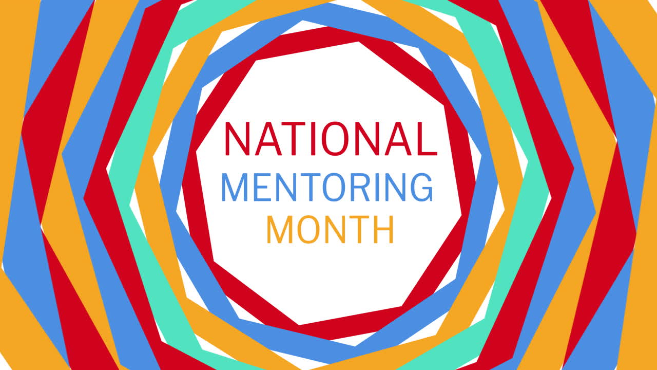 ⁇ 색 배경에 다채로운 모양에 대한 국가 멘토링 달 텍스트의 애니메이션