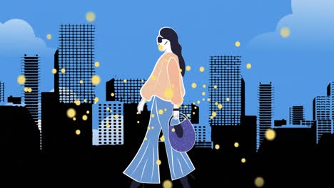 Animation-of-fashion-drawing-of-model-over-cityscape