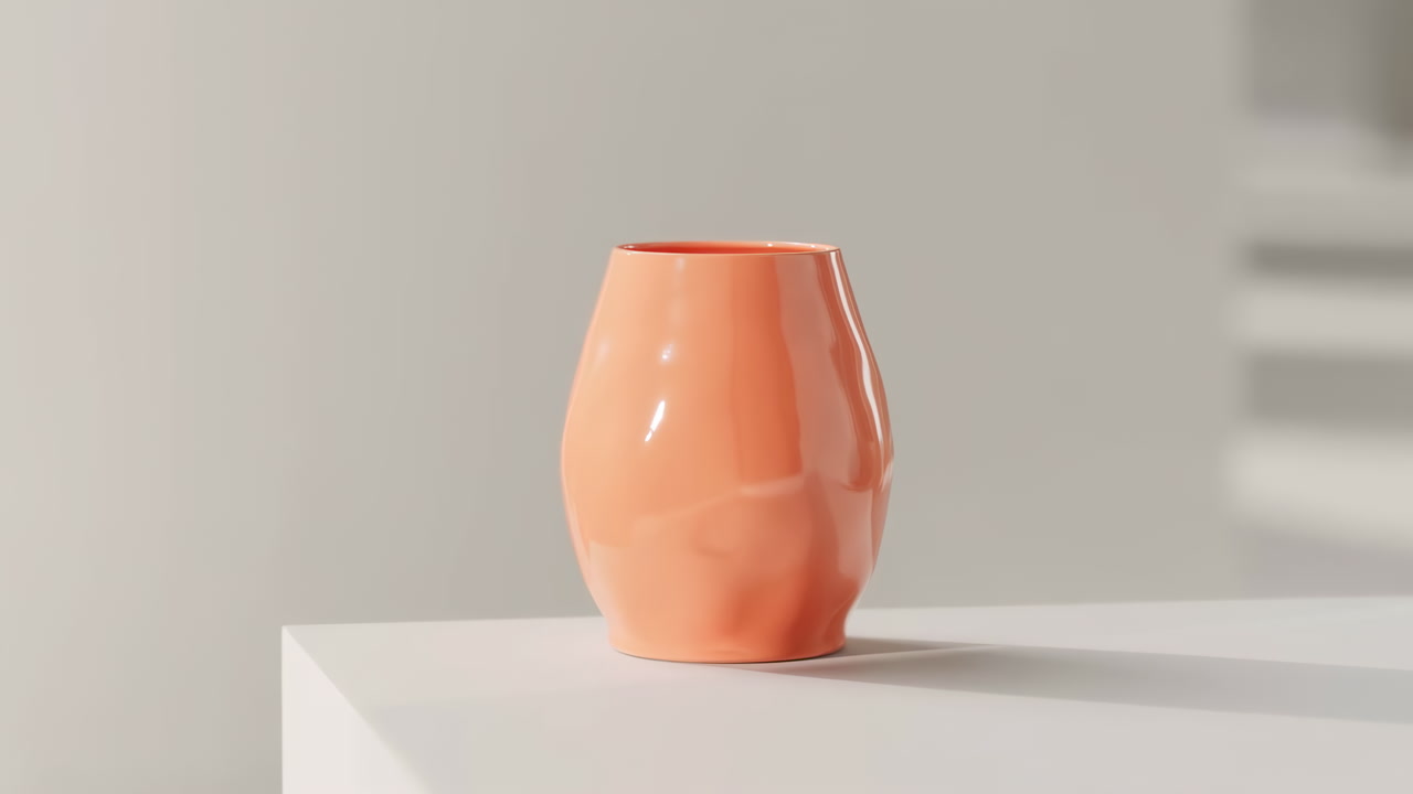 Still Life of a Peach Ceramic Vase with Moving Shadows