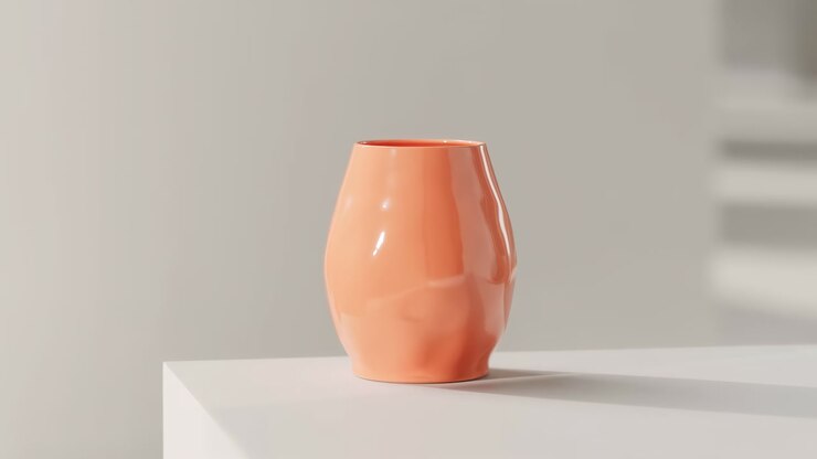 Still Life of a Peach Ceramic Vase with Moving Shadows