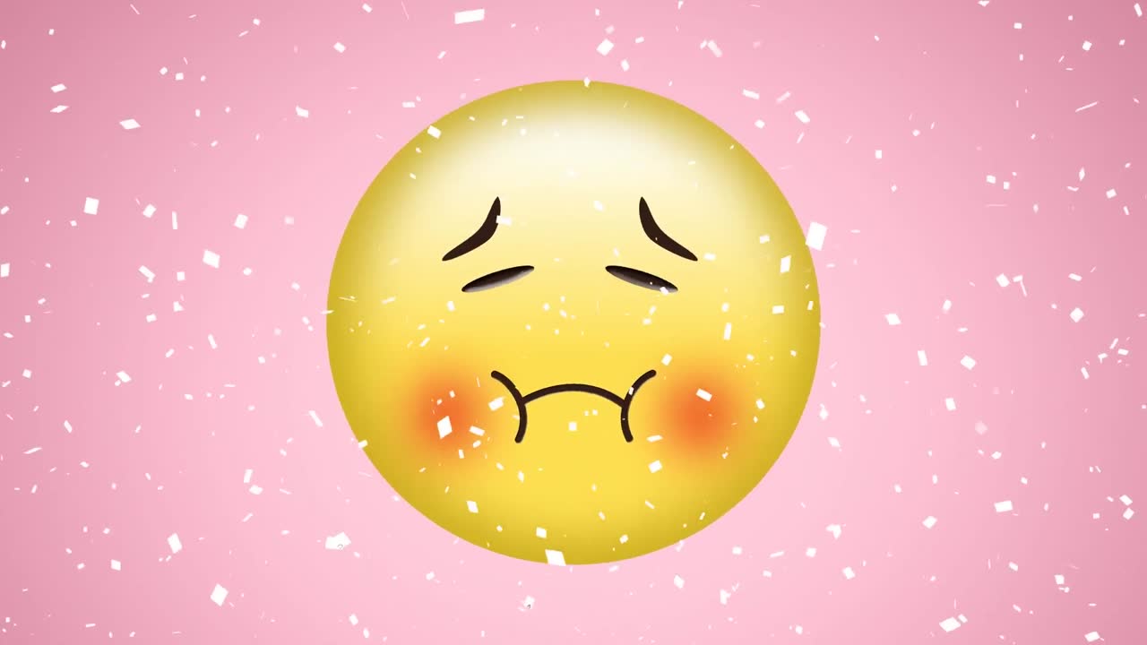핑크색 배경에 embarrassed emoji 아이콘의 애니메이션