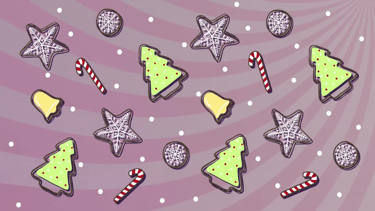 animación de los iconos de las galletas de navidad en fondo rosa