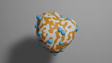 abstract orange and white liquid shape with blue bubbles reshape and transform. 3d rendered creative object animation