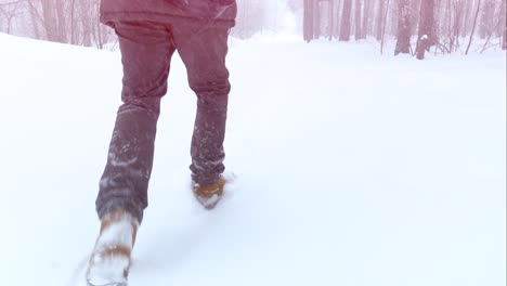 person walking through deep snow