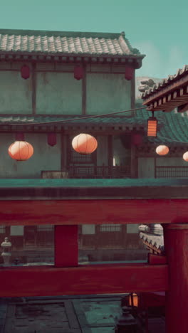 traditional japanese house with red lanterns