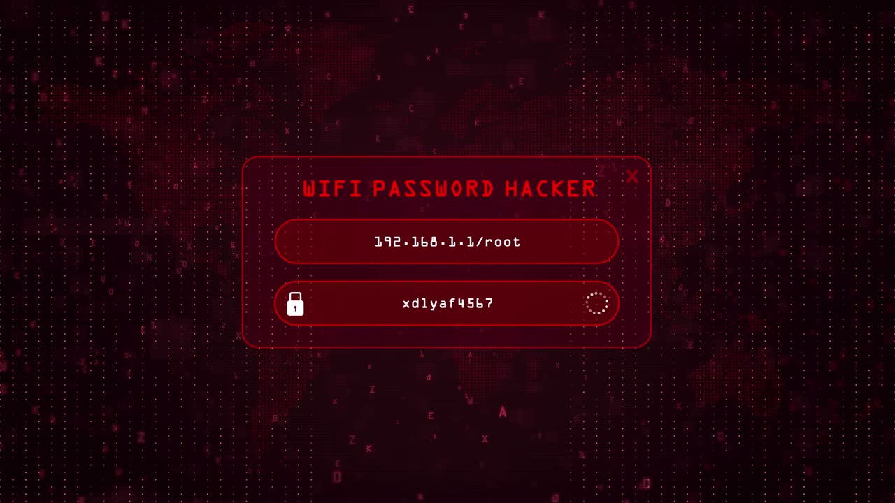 Computer WiFi Password Hacker attack over red binary background with digital world map. System Wi-Fi Password Hacker Concept