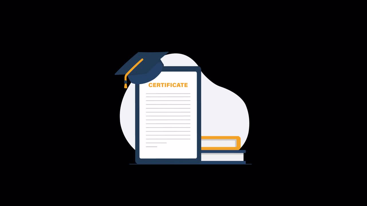 Illustrazione animata di un diploma di laurea e libri