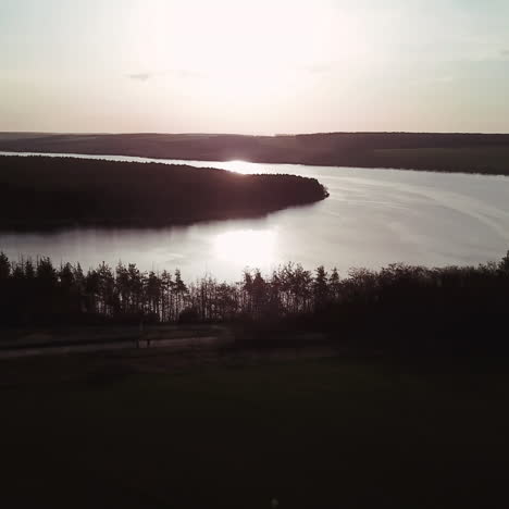 aerial view. beautiful sunset over lake. beautiful nature river