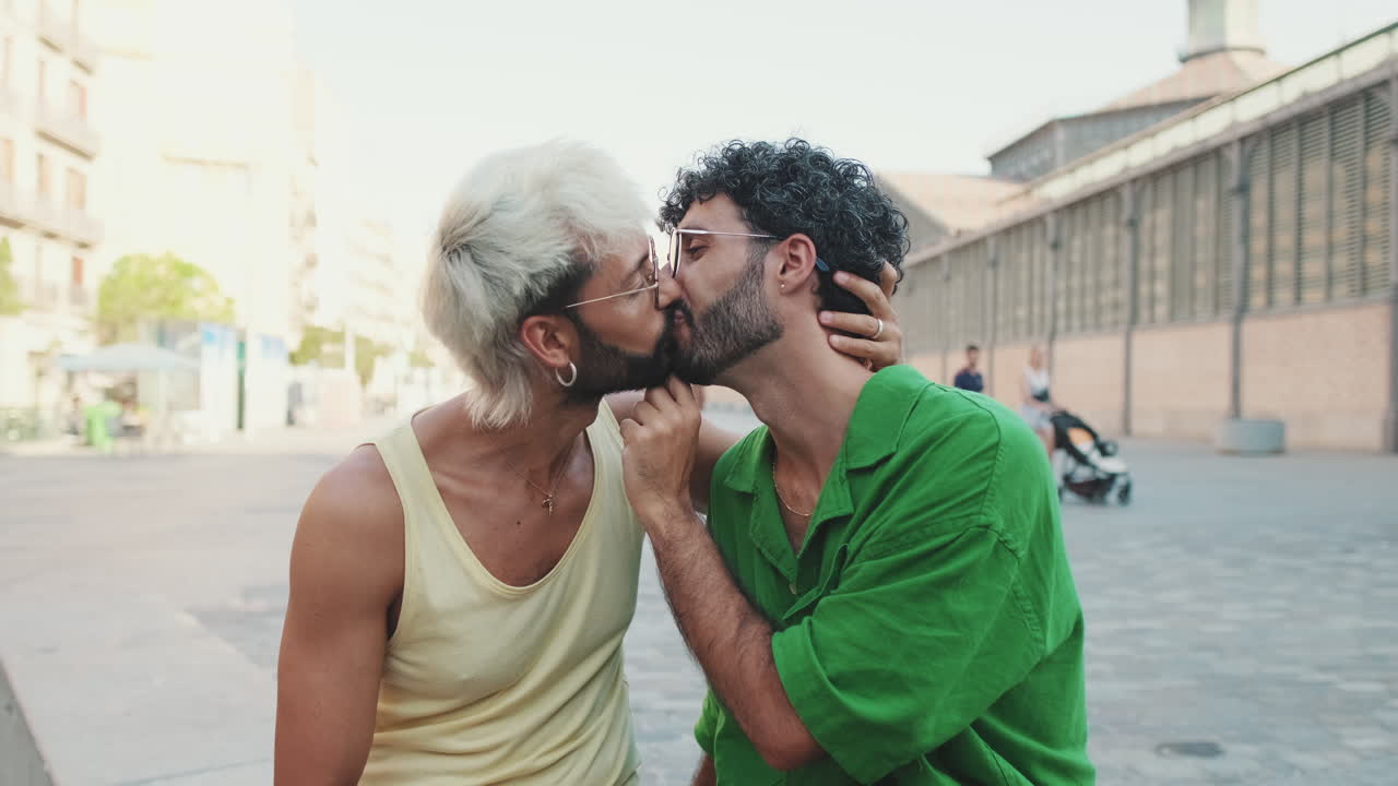 Affectionate Gay Couple Sharing a Kiss on a Sunny Day