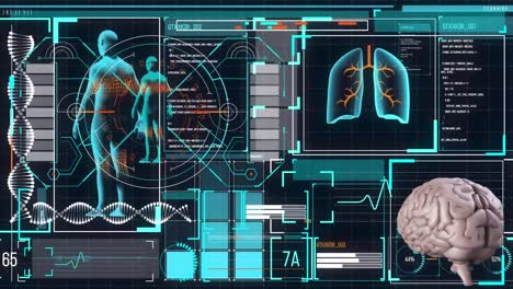 digital animation of digital interface with medical data processing against black background