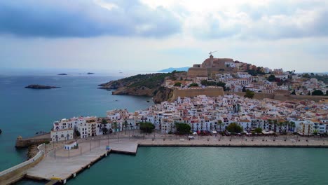 gorgeous aerial top view flight harbor promenade ibiza town spain