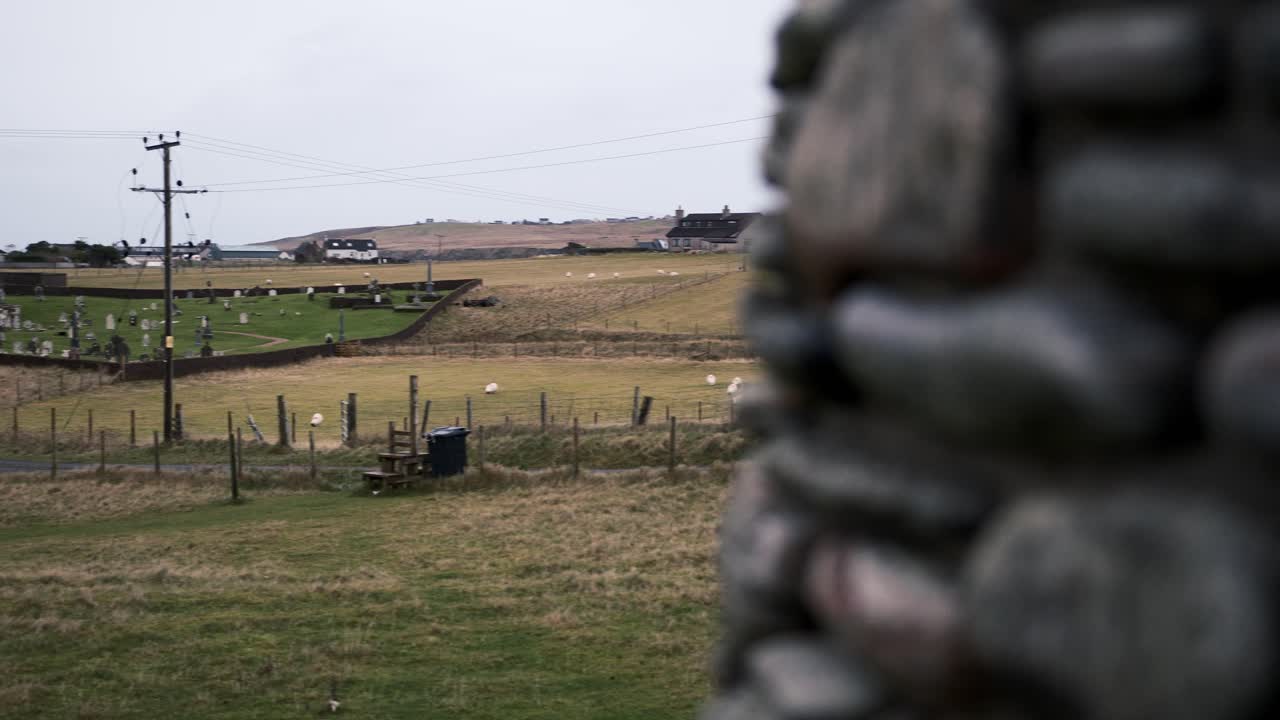 Panning shot of St Columba's Church in the village of Point, near Stornoway