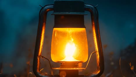 a lantern is lit up in the dark in the woods