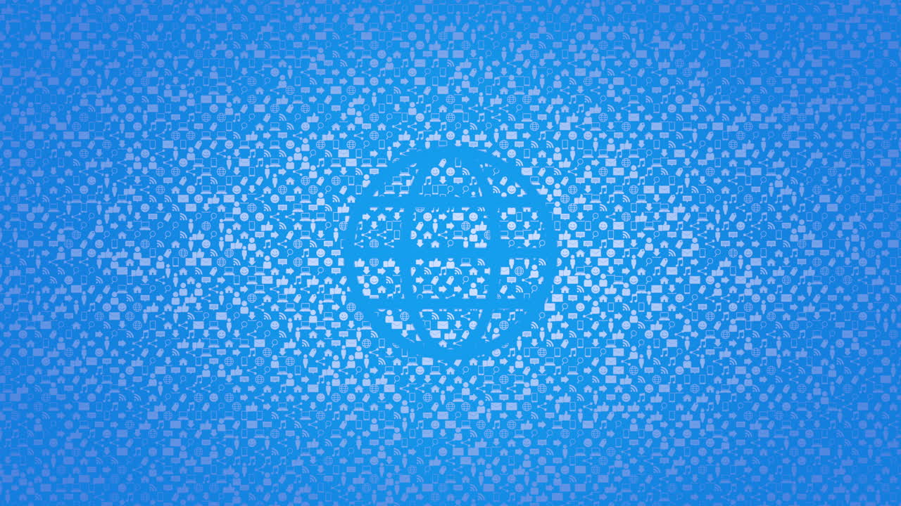 네트워크 배경에 있는 큰 네온 글로브 아이콘