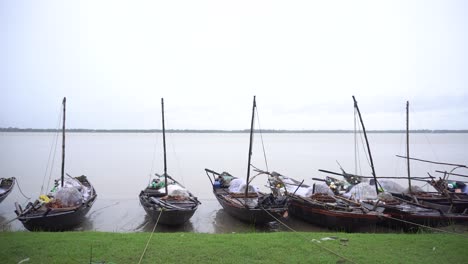 sailing boats stand on the bank of river ganges in west bengal