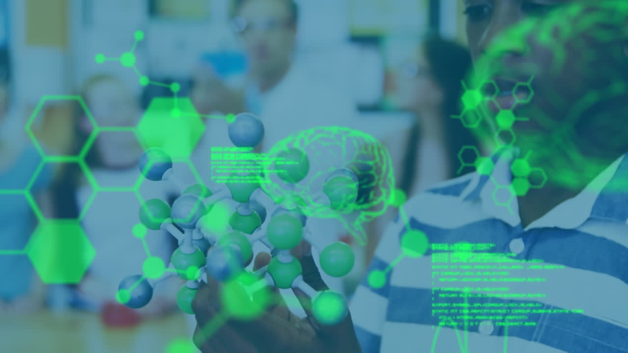 animación del procesamiento de datos sobre diversos escolares en el laboratorio.