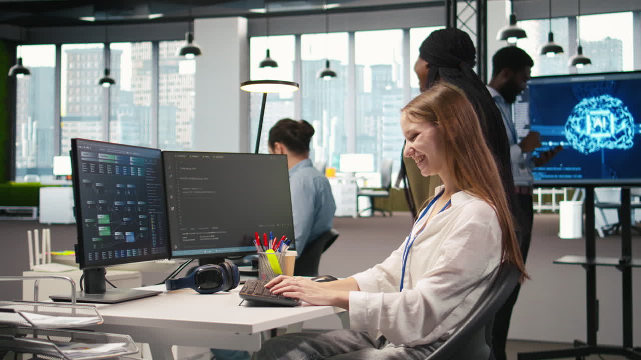 Happy Manager Praising Intern Progress, Doing Congratulating High Five