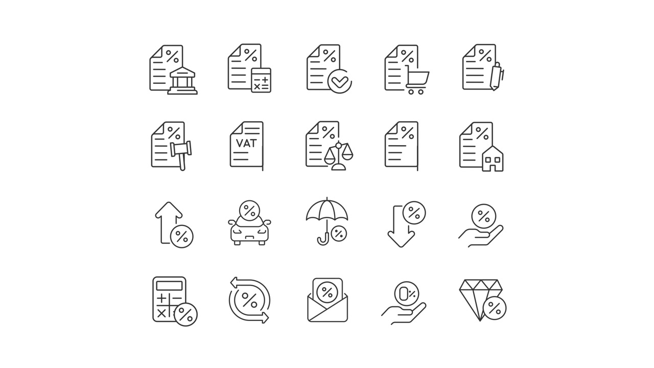 Animated Set of Financial and Tax Related Line Icons