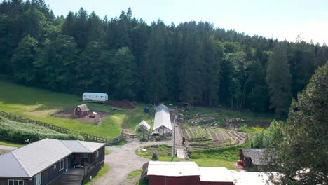 Kleiner-Abgelegener-Bio-Bauernhof-Neben-Bewaldetem-Hang