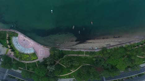 Top-down-view-of-Vung-Tau-waterfront-with-beach-and-park