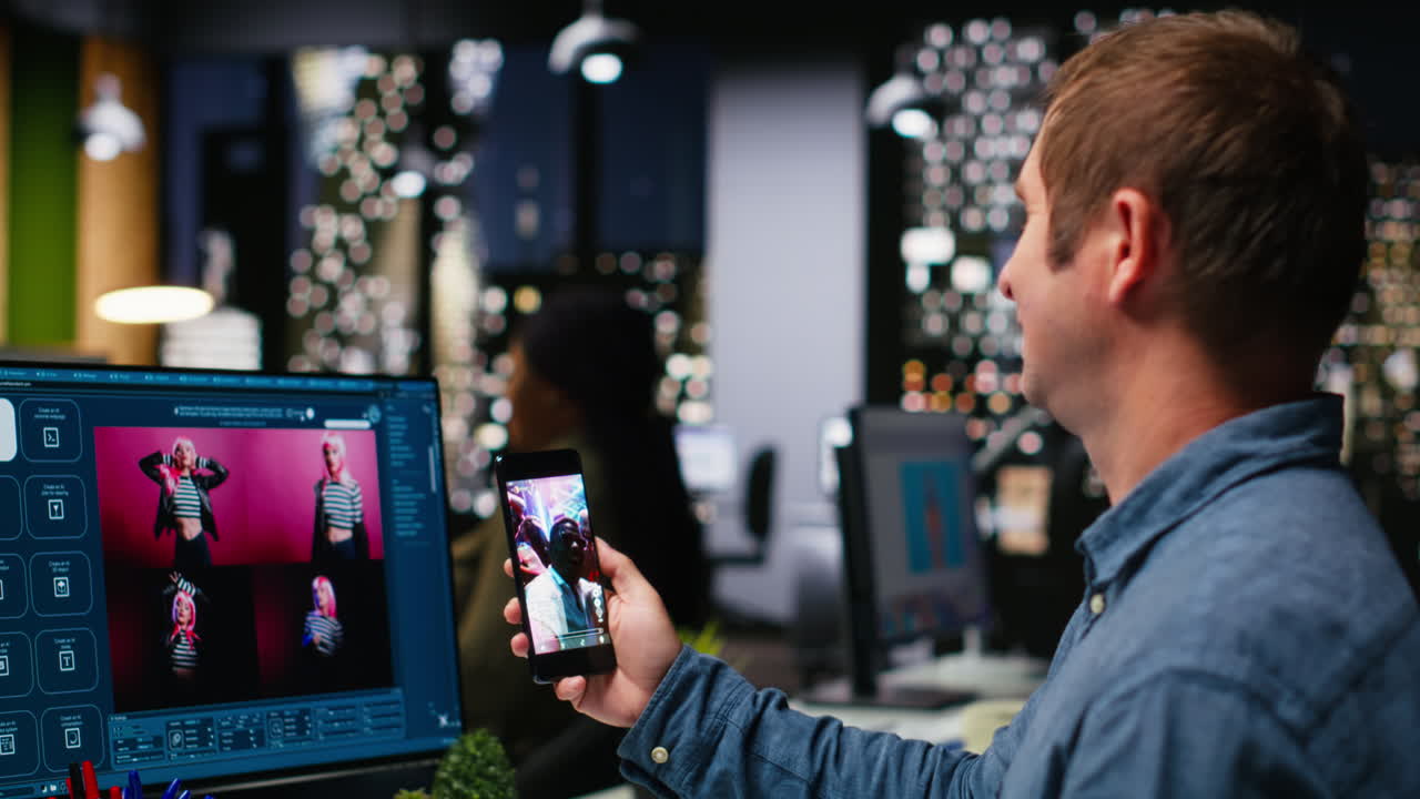 Skilled photo editor working on creative editing and generating content