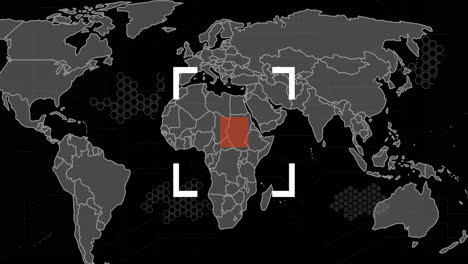 animación de código sobre el mapa del mundo en fondo negro