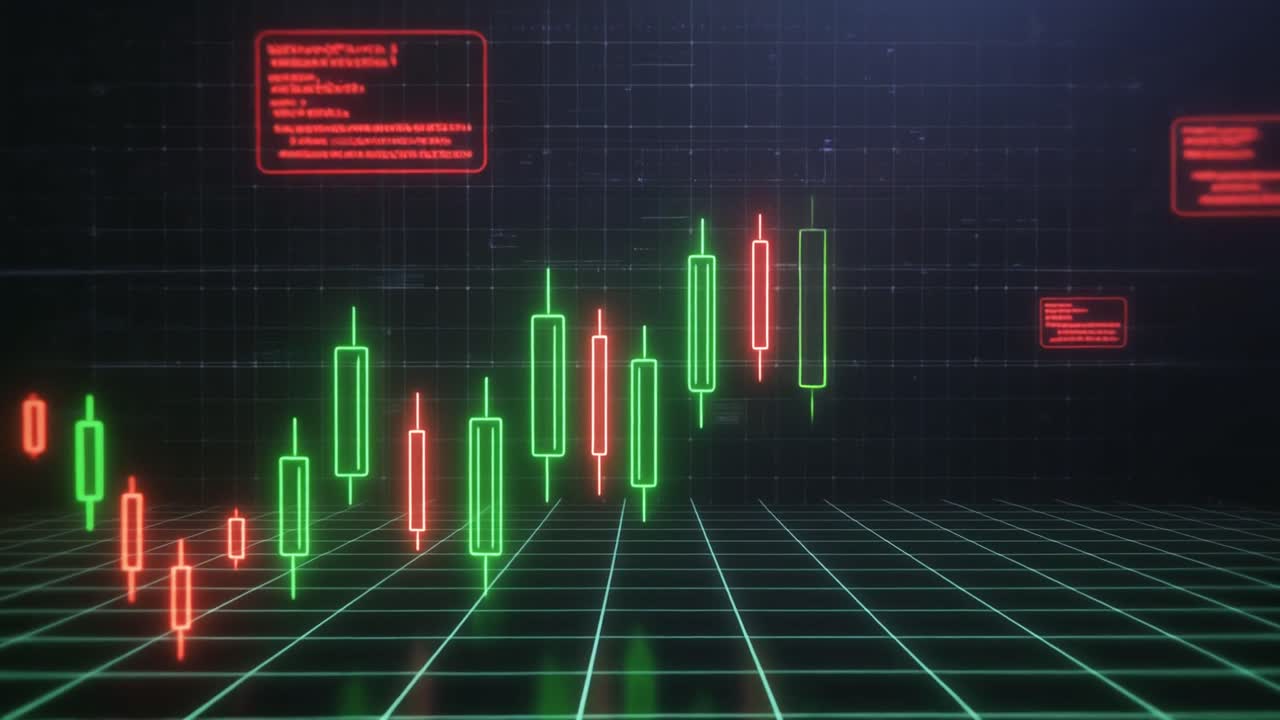 Animated Candlestick Chart Showing Stock Market or Cryptocurrency Fluctuations