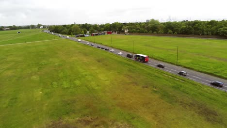 aerial shot of the hi-way beside the field