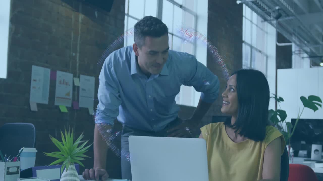 animación del globo sobre diversas personas de negocios en la oficina