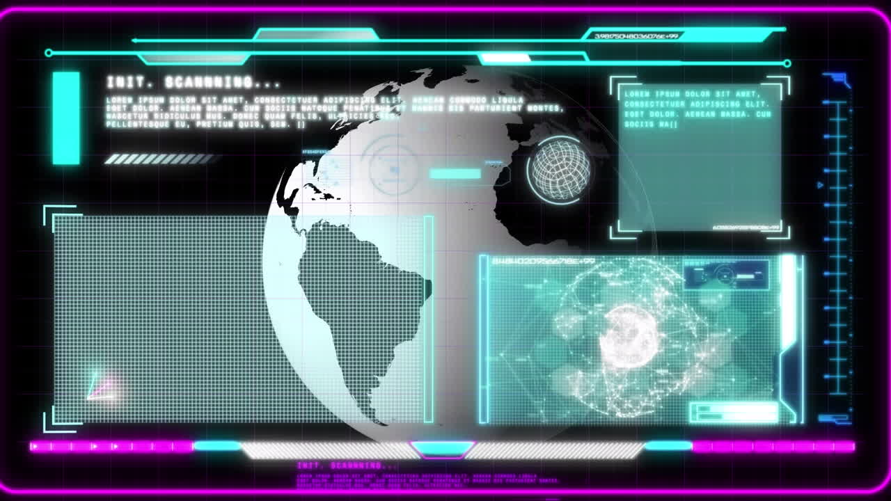 전 세계를 형성하는 연결된 점의 애니메이션, 그래프, 컴퓨터 언어 전 세계에 검은 바탕에