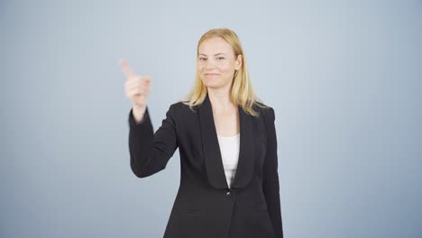 business woman giving motivational speech to camera.