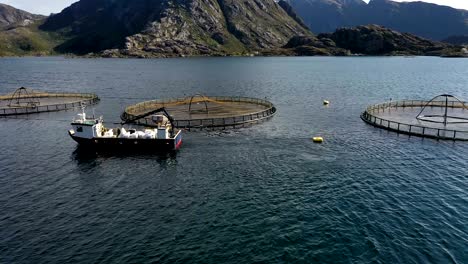 imágenes aéreas de granjas de pesca de salmón en noruega