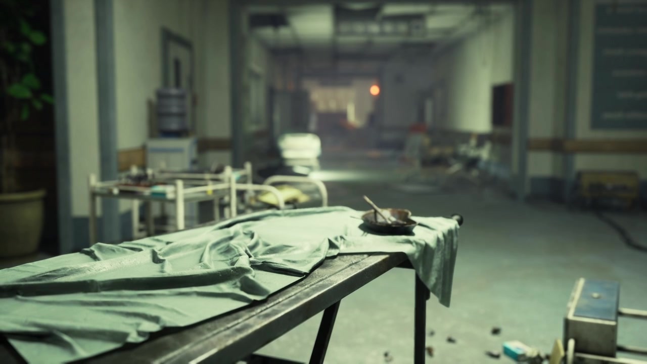 Abandoned medical hallway empty corridor with neglected medical supplies