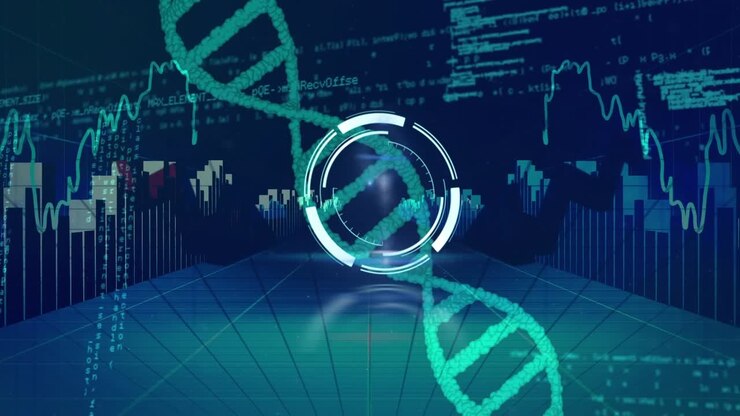 Animation of data processing over dna strand