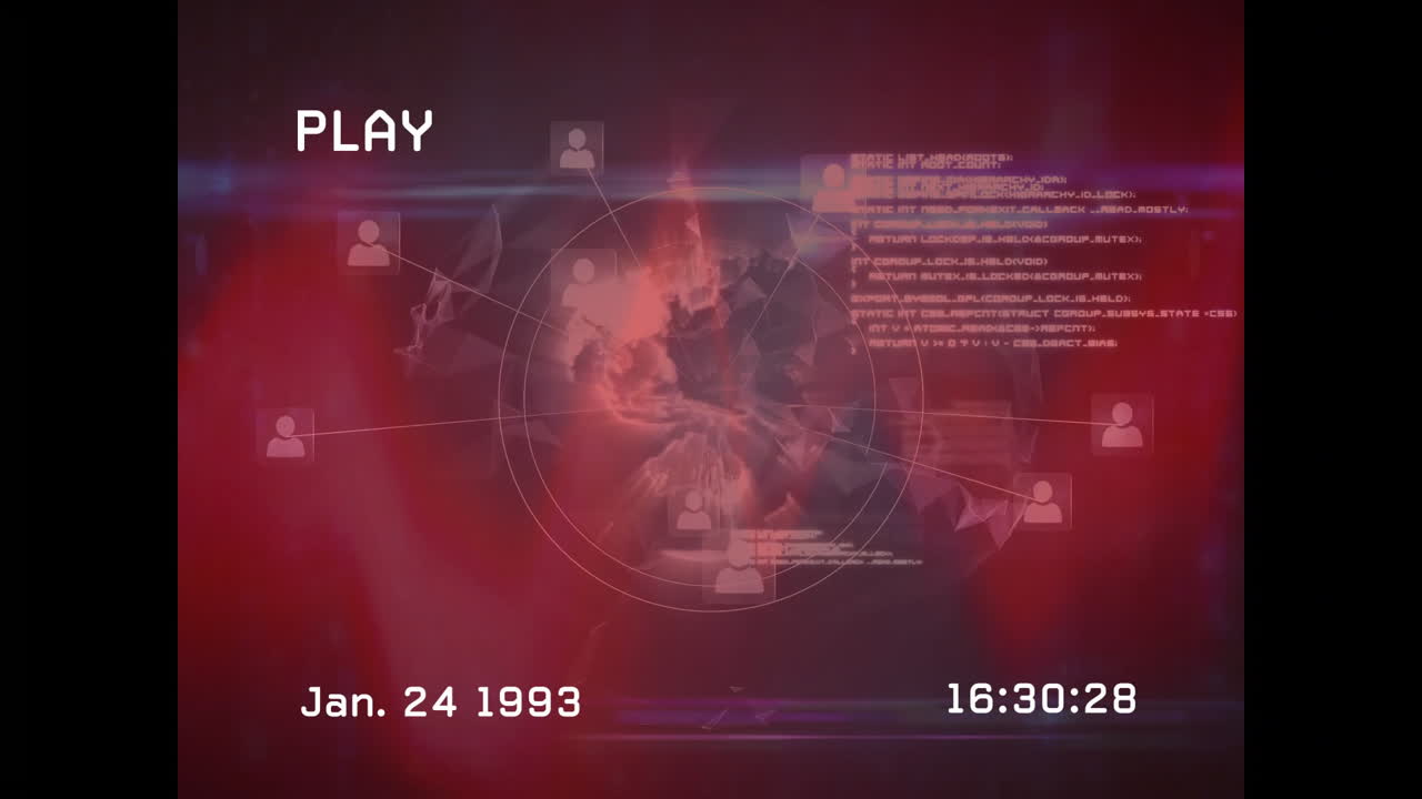 Animation of globe with digital connections and data overlay in retro style